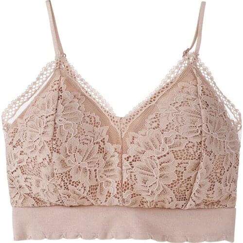 TJ-TianJun Lace Suspender Underwear Thin Adjustable Shoulder Strap Detachable Breast Pad Seamless Comfortable Cup Bra Soft