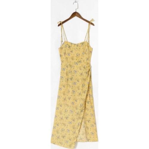 Summer womens casual flower print slim-fit suspender dress