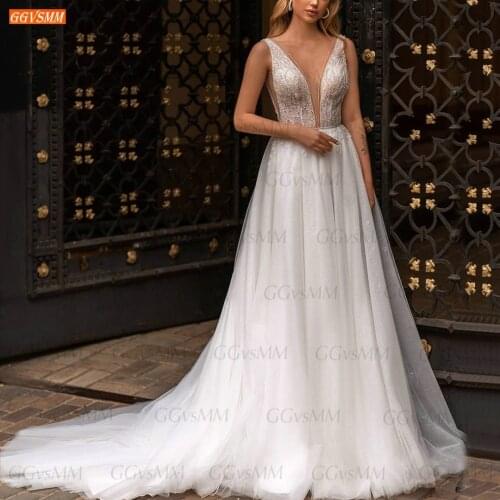 Fashion White Wedding Gowns 2021 Vestido De Noiva A Line Tulle Lace Beading Robe De Mariage Custom Made Bride Dresses Sleeveless