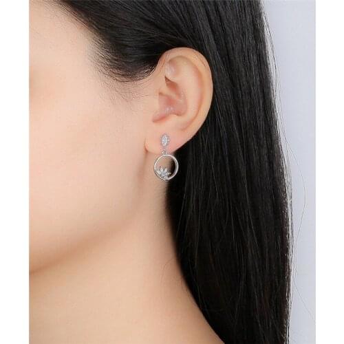 Trendy Crystal Flower Drop Earrings For Women Jewelry Top Quality 925 Sterling Silver Earring Female Accessories Silver Earrings