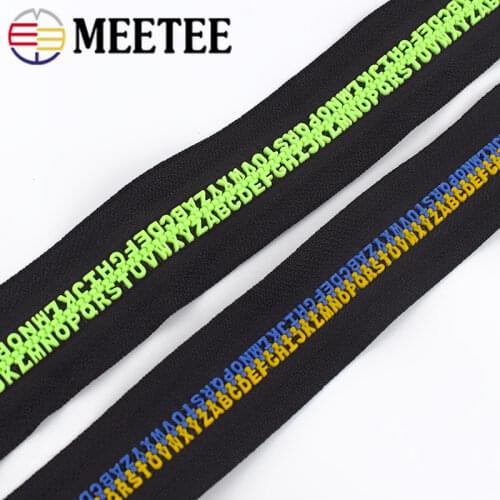 Meetee 2/4M 5#/8# Resin Coded Zipper Individuality Alphabet Special Code Cutting Zippers + Silder for Backpack Clothes Decor Zip