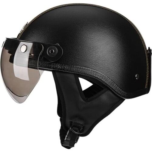 2021 New German Retro Open Face Leather Helmet Cafe Racer Helmet Scotter Motorbik Cascos Para Moto Summer Riding Man Women Kids