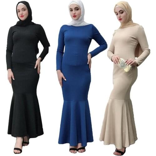 New Women Ruffle Long Maxi Dress Muslim Dubai Fishtail Abaya Islamic Clothing Cocktail Party Gown Arab Turkish Slim Bodycon Robe