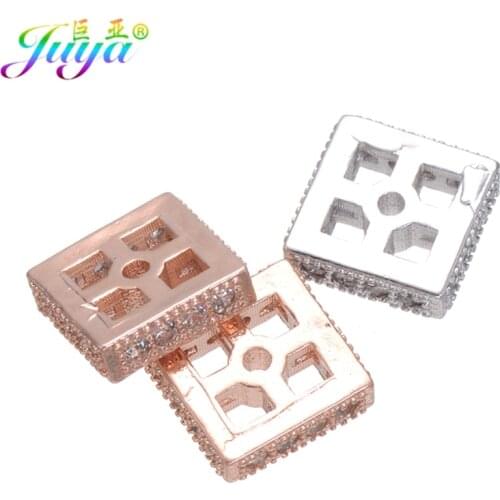 Wholesale 6 pieces Square Beads Micro Pave Zircon Gold/Rose Gold Spacer Beads For Natural Stones Beadwork Jewelry Making