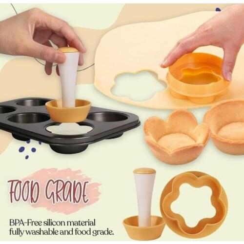 Plastic Pastry Tamper Tart Shell Molds Cake Cutter Flower/Round Dough Cookie Cutter Set Cupcake Muffin Mold