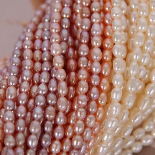 Freshwater Pearl Necklaces Rice Shape with Size 3-4mm Perfect Luster Accessories for Jewelry Diy Loose Pearl Strands