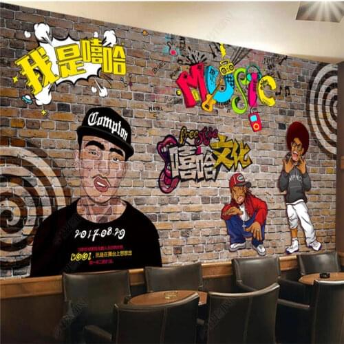 Retro Hip-hop Art Street Graffiti Wall Paper 3D Music Restaurant Bar Club Dance Studio KTV Industrial Decor Mural Wallpaper 3D