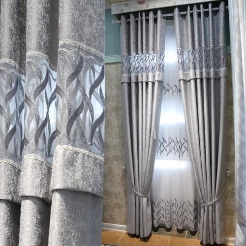Luxury GEOMETRIC Figure 8 Embroidery Tulle Curtains for Living Room Grey Stripe Yarn Window Drapes for Bedroom
