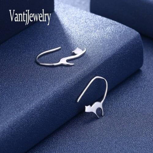 VANTJ Pure 925 Sterling Silver Cat Charm Earrings for Women New Fashion Cute Small Chokers Party Fine Jewelry