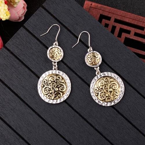 Round Silver Color Earrings For Women Ethnic Bohemian Dangle Earrings Ethnic Jewelry Female Mental Nepal India Earrings Party