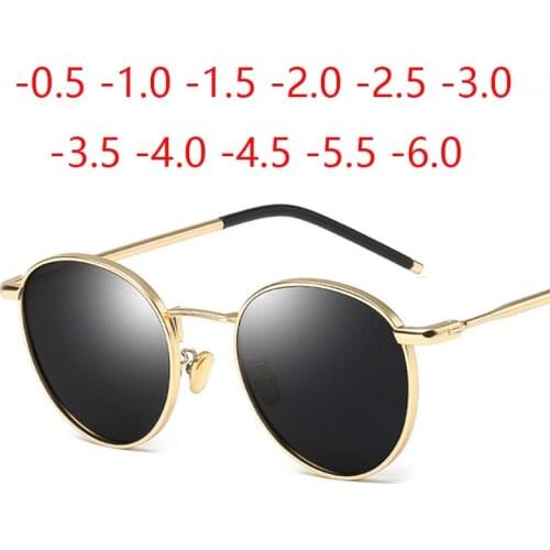 Metal Round Sunglasses Women Polarized Polycarbonate Lens Driving Nearsighted Sunglasses Prescription 0 -0.5 -0.75 -1.0 To -5.0