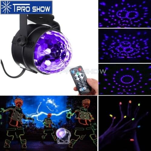 DJ UV LED Ball Disco Lamp Magic UV Light Rotating Stage Lighting Effect Remote Sound Control Mini Projector Strobe For Parties