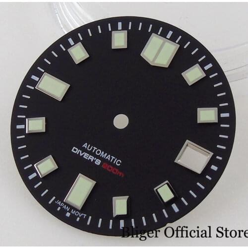 BLIGER Steel Nologo Luminous Watch Dial 29mm fit NH35A Date Display