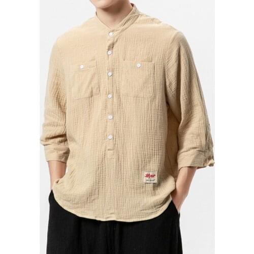 Tradictional Chinese Tops For Men Linen 3 Quarter Sleeve Chinese Style T Shirts Tai Chi Kung Fu Wu Tang Clan Clothing CN-180