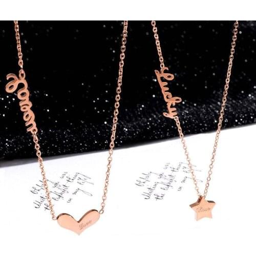 YUN RUO Rose Gold Color Lucky Star Heart Pendant Necklace Accessory Titanium Steel Jewelry Woman Gift Never Fade Drop Shipping