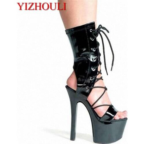17cm summer womens boots, sexy open toe boots, fashion lace-up soft leather boots, high heel model catwalk ankle boots