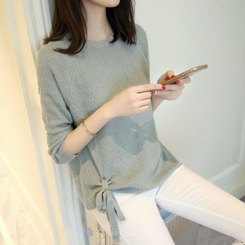 Spring Autumn Short Pure Color Round Neck Pullover Sweater Womens 2021 New Korean Fashion Loose All-Match Knitting Female A738