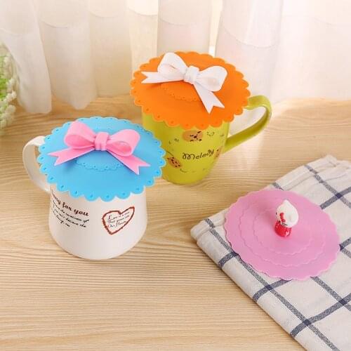 1PCS Lovely Cartoon Silicone Cup Lid Dustproof Heat Preservation Bowl Cover Food Grade Kitchen Bar Accessories Cup Lid