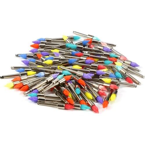 100pcs Dental Color Pointed head Nylon Polishing Prophy Brushes Dental Polishing Cup for Contra Angle Disposable White Polisher
