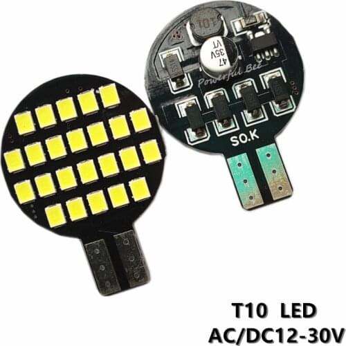 2 x DC/AC12-30V car truck bus T10 5W power round board LED dome lights bulb 24SMD white warm white luggage reading lamp