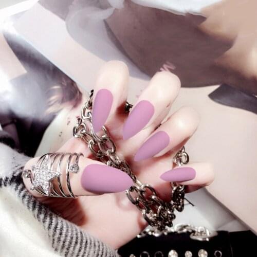 24pcs Matte False Nails Long Tip Patch Full Cover Finished Artificial Fingernails Nail Extensions Solid Color Fake Nails Tips