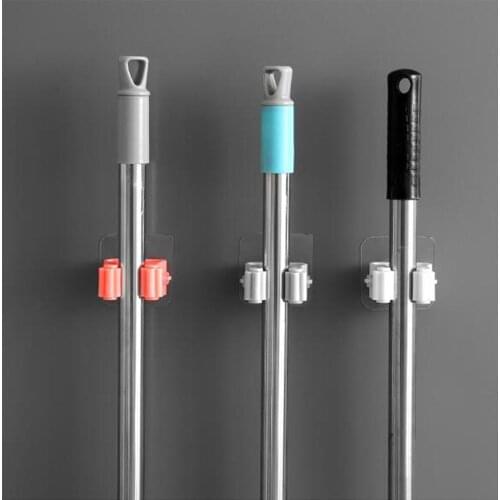 3Pcs Self Adhesive Mop Broom Holder Hanger Anti-Slip Broom Gripper Clip Clamp Home Kitchen Bathroom Storage Rack