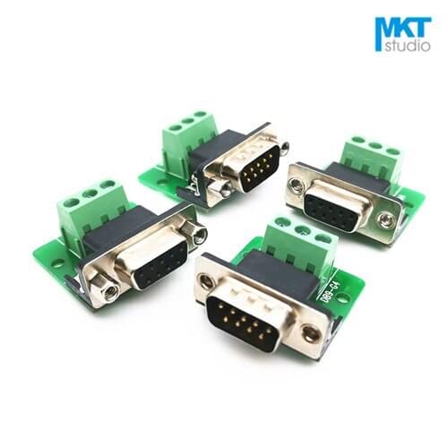 5Pcs Sample Right Angle Male Female DB9 D-sub Connector To 3 Pins Terminal Block PCB Adapter Module, RS232 To Terminal, G4, M4