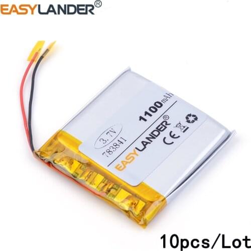 10pcs /Lot 1100 mah 783841 3.7v lithium Li ion polymer rechargeable battery smart home MP3 for dvr GPS mp3 mp4,cell phone speake