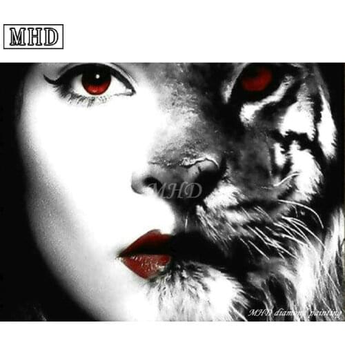 Diy diamond painting "Tiger woman avatar" full drill Home Decor 3D Mosaic Cross-stitch Rhinestone Diamond Embroidery Kit SC103