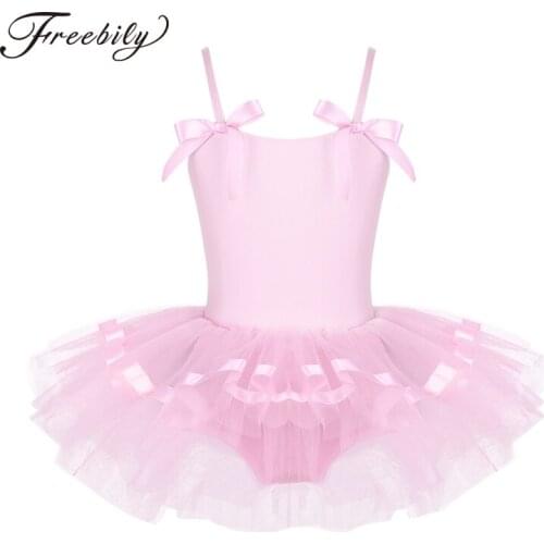 Kids Girls Ballet Tutu Dress Spaghetti Shoulder Straps Ballet Dance Gymnastics Leotard Ballerina Stage Performance Dancewear