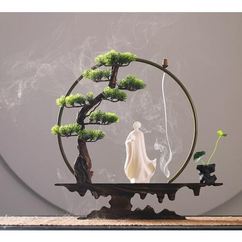 Large Incense Burner Chinese Style Wood Ceramic Backflow Incense Burner Oil Burner Room Fragrance Perfume Home Decor DA60XXL