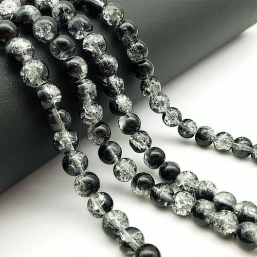 6mm 8mm 10mm black white Two-Tone Color Round Glass Crackle Beads Loose Spacer Beads For Jewelry Making DIY Bracelet & Necklace