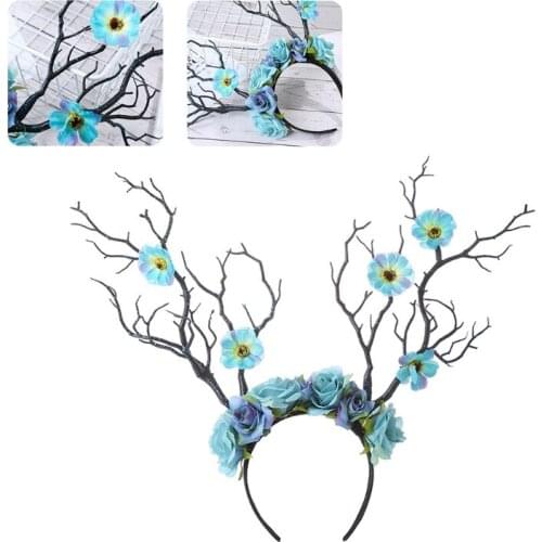 Flower Deer Antlers Headband Elk Horn Headwear Floral Headpiece Christmas Photo Props Accessories Party Decorations