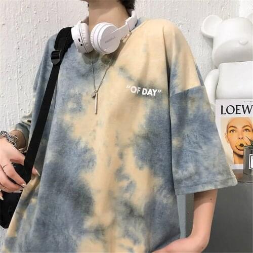 Loose Summer Tie Dyed T-Shirt Male Funny Harajuku Tee Streetwear Couple Fashion Hip Hop Half Sleeve Oversize Korean T Shirts Boy