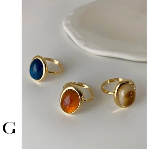 GHIDBK French Vintage Resin Rings For Women Classic Corlorful Big Open Rings Statement Geometric Oval Ring Gift Wholesale