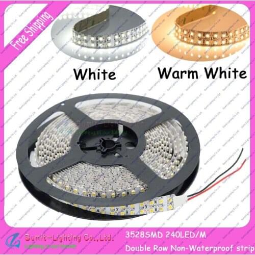 5M/Roll 1200LEDs 3528SMD DC12V 240led/m Double Row Flexible LED Strip Non-Waterproof, white/warm white Color Available