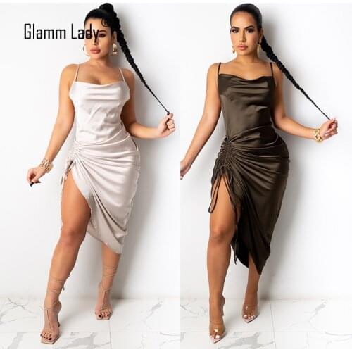 Glamm Lady Spaghetti Strap Summer Party Sexy Dress For Womens Strapless Midi Dress Solid Backless Club Casual Dress Fashion New