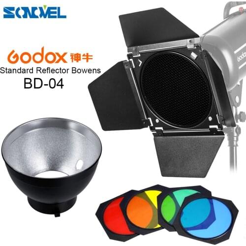 Godox BD-04 Barn Door Honeycomb Grid 4 color Filter + Bowens Mount Reflector for Bowens Studio Flash