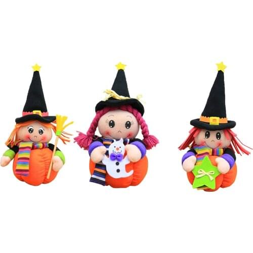 Halloween Stuffed Plush Dolls Toy Pumpkin Witches Funny Cartoon Girl Ragdoll Festival Party Decoration Children Gift