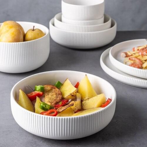 RELMHSYU Nordic Style Ceramic Solid color Matte Glaze Rice Soup Salad Dinner Bowl Round Steak Plate Dishes Household