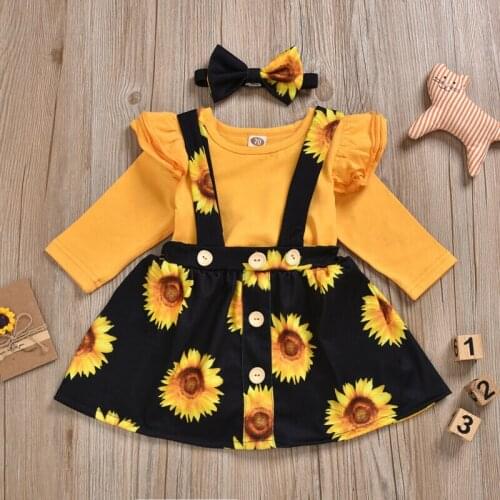 2020 Spring Autumn Baby Clothing Newborn Kids Baby Girl Floral Clothes Jumpsuit Long Sleeve Bodysuit Strap Dress Headband Outfit
