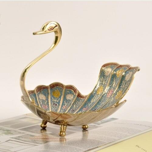 Handmade Storage Tray Brass Metal Tea Table Tried Fruit Snack Plate Exquisite Swan Jewelry Plate Decorative Tray Ornaments