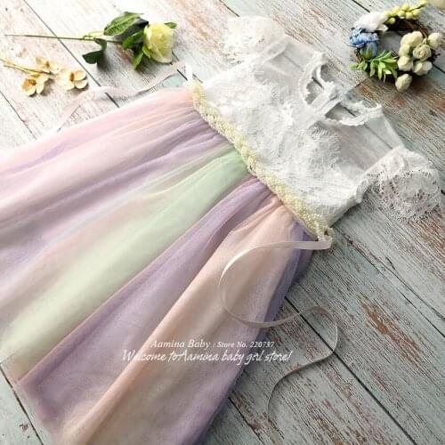 Princess Rainbow Eyelash Lace Baby Girl Dresses Tutu Summer Wedding Party Kids Dress For Girl Wholesale baby girl clothes 364352