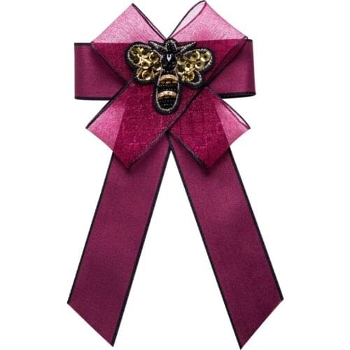 Fashion Bohemia Lace Fabric Ribbon Pins Tie Bowknot Honeybee Brooches For Women