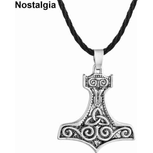 Nostalgia Thor Hammer Mjolnir Trinity Symbol Gothic Jewelry Necklaces & Pendants For Mens Womens Gift