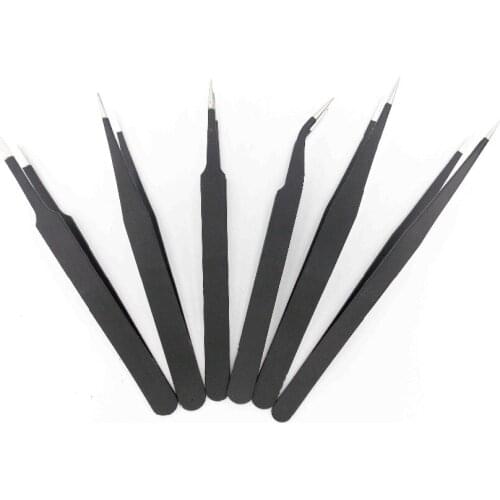 6pcs ESD Anti-Static Stainless Steel Tweezer Set Tweezers Maintenance Tools Kit
