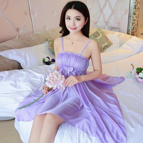 New Lady Sling Ice Silk Adult Fashion Leisure Sleepdress Girls Slippery Sexy Lace Lure Sleeveless Night Wear B-6616