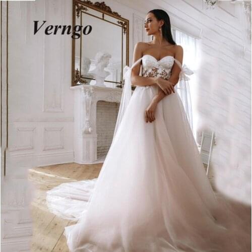 Verngo 2020 New Tulle Off the Shoulder Color Wedding Dress Sexy A Line Off Shoulders Corset Bridal Gown Elegant Vestido de noiva