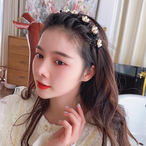 New Elegant Unisex Pearl Rhinestone Double Bangs Hair Clips Braided Hairbands Hairstyle Casual Headband Fashion Hair Accessories