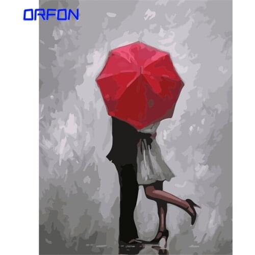ORFON 60x75cm Painting By Numbers Couple Under the umbrella Paint By Number Framless DIY Digital Canvas Painting Kits Wall Art